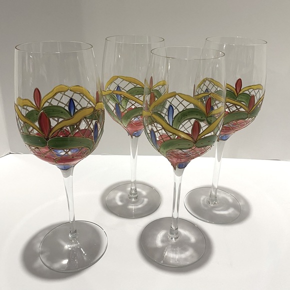Orleans Romanian Crystal Wine Glasses Colorful Vibrant Hand-Painted Set of 4 - Picture 2 of 13
